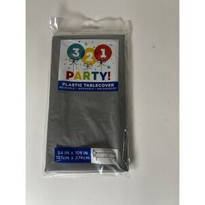 Silver Plastic Tablecover 54" x 108" — 321 Party! Disposable, New